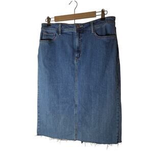 a.n.a. Blue A-Line Straight Y2K Retro Fringe Hem Denim Knee Length Skirt SZ 12